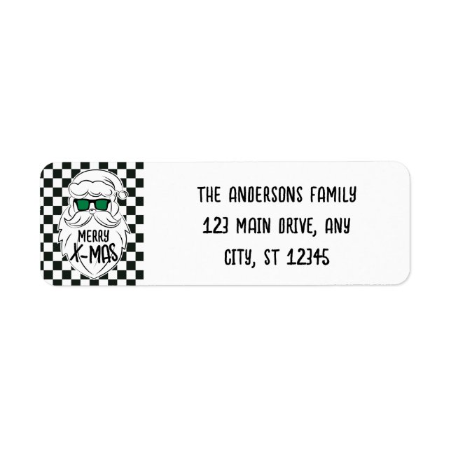 Retro Black White Checkered Santa Claus Christmas Label (Front)