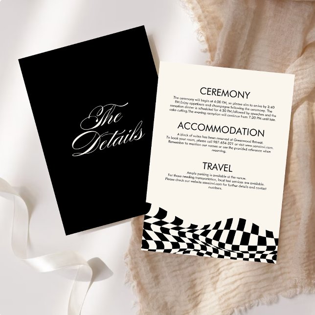  Retro black & white checkered The details Wedding Invitation (Creator Uploaded)