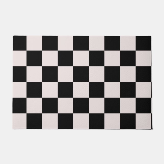 Retro Black White Checks Checkerboard Pattern    Doormat (Front)