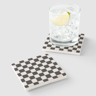 Retro Black White Checks Checkerboard Pattern Stone Coaster