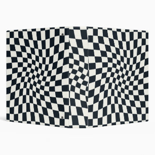 Retro Black White Checks Warped Checkerboard  3 Ring Binder