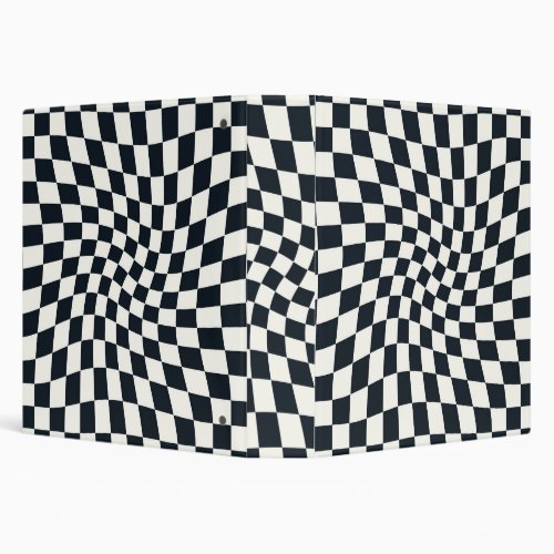 Retro Black White Checks Warped Checkerboard  3 Ring Binder