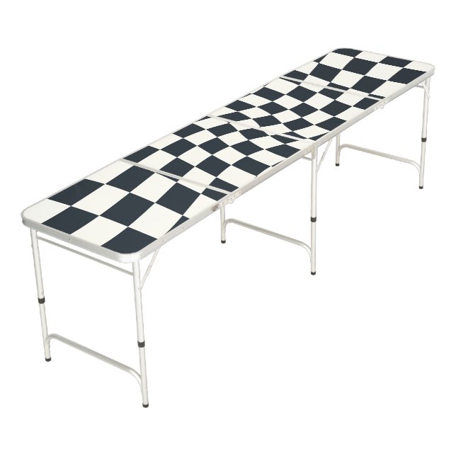 Retro Black White Checks Warped Checkered  Beer Pong Table (Angled)