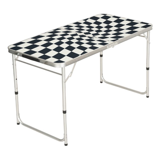 Retro Black White Checks Warped Checkered  Beer Pong Table (Angled)