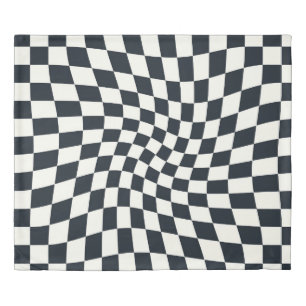 Retro Black White Checks Warped Checkered Dorm Duvet Cover