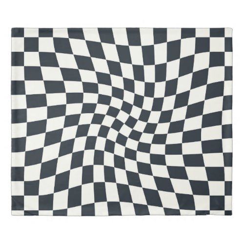 Retro Black White Checks Warped Checkered Dorm Duvet Cover