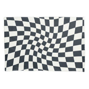 Retro Black White Checks Warped Checkered Dorm Pillow Case