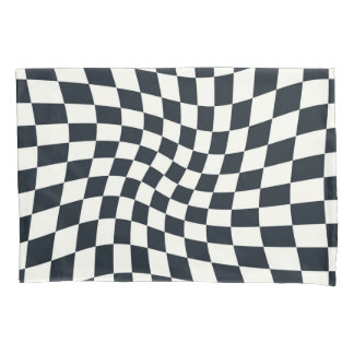 Retro Black White Checks Warped Checkered Dorm Pillow Case