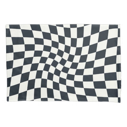 Retro Black White Checks Warped Checkered Dorm Pillow Case