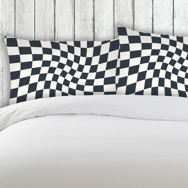 Retro Black White Checks Warped Checkered Dorm Pillow Case (Creator Uploaded)