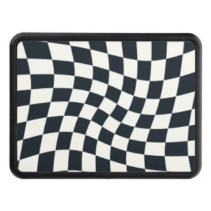 Retro Black White Checks Warped Checkered  Hitch Cover
