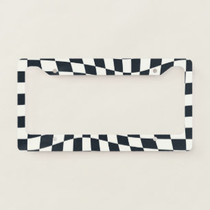 Retro Black White Checks Warped Checkered License Plate Frame