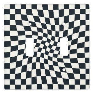 Retro Black White Checks Warped Checkered  Light Switch Cover