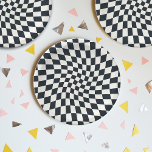 Retro Black White Checks Warped Checkered Paper Plates<br><div class="desc">Perfect warped checkered design. Modern warped checkers. This nice retro psychedelic design takes you to the wonderland. Warped checks in pastel colors. Twirl and swirl,  twist checks,  checkered pattern</div>