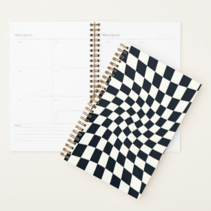 Retro Black White Checks Warped Checkered Planner