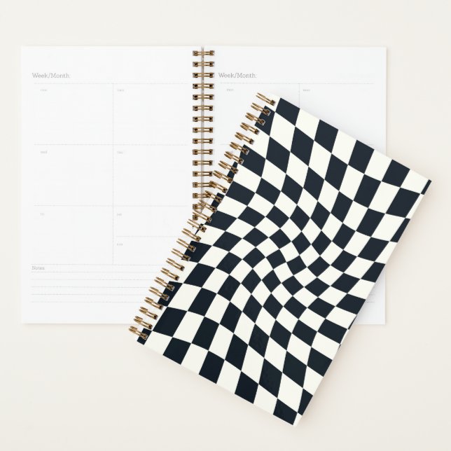 Retro Black White Checks Warped Checkered Planner (Display)