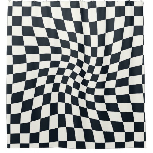Retro Black White Checks Warped Checkered Shower Curtain