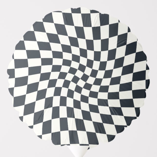 Retro Black White Checks Warped Checkered Y2k Balloon (Front)