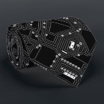 Retro Black White Classic Computer Circuit Board Neck Tie<br><div class="desc">Unique neck tie with simple contemporary electronic circuit board print with solder work design. Funky, modern and whimsical electrical hipster design with a symmetrical geometrical pattern for the hip technology nerd or geek, the science teacher or engineer, technology, or abstract graphic digital geometric motif lover. Classy, chic and original gadget...</div>