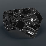 Retro Black White Classic Computer Circuit Board Neck Tie<br><div class="desc">Unique neck tie with simple contemporary electronic circuit board print with solder work design. Funky, modern and whimsical electrical hipster design with a symmetrical geometrical pattern for the hip technology nerd or geek, the science teacher or engineer, technology, or abstract graphic digital geometric motif lover. Classy, chic and original gadget...</div>