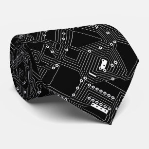 Retro Black White Classic Computer Circuit Board Neck Tie