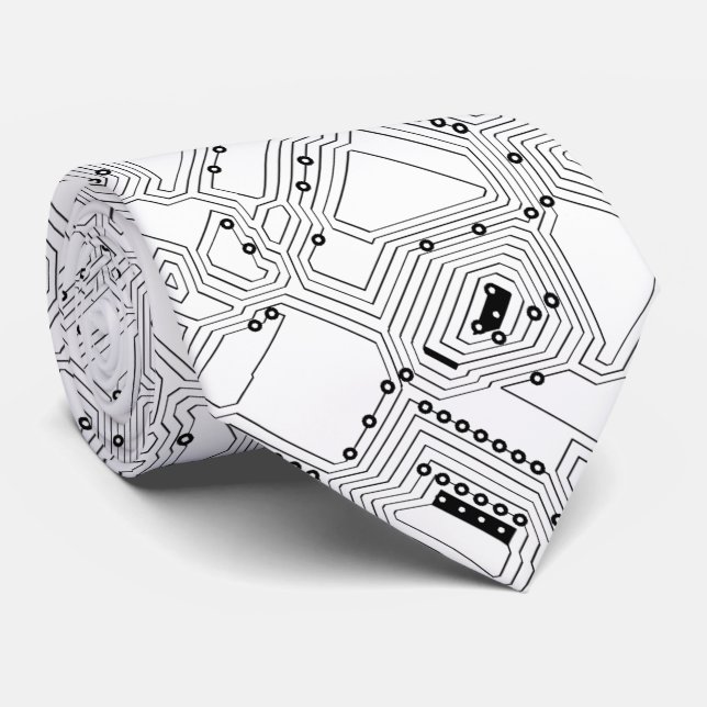 Retro Black White Classic Computer Circuit Board Neck Tie (Rolled)