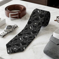 Retro Black White Classic Computer Circuit Board Neck Tie