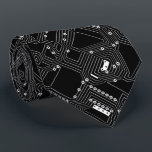 Retro Black White Computer Circuit Board Neck Tie<br><div class="desc">Unique neck tie with simple contemporary electronic circuit board print with solder work design. Funky, modern and whimsical electrical hipster design with a symmetrical geometrical pattern for the hip technology nerd or geek, the science teacher or engineer, technology, or abstract graphic digital geometric motif lover. Classy, chic and original gadget...</div>