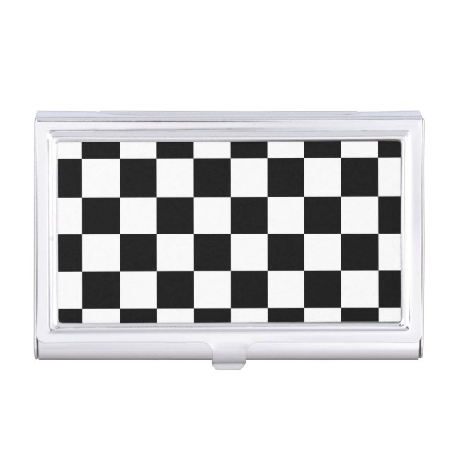 Retro Black/White Contrast Checkerboard Pattern Business Card Case (Front)