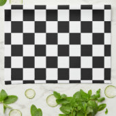 Retro Black/White Contrast Checkerboard Pattern Kitchen Towel (Folded)