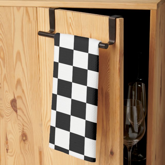 Retro Black/White Contrast Checkerboard Pattern Kitchen Towel (Thirds Fold)