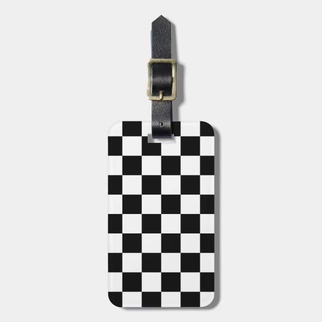 Retro Black/White Contrast Checkerboard Pattern Luggage Tag (Front Vertical)