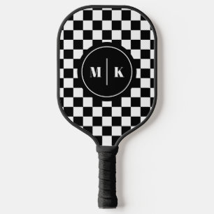 Retro Black White Contrast Checkerboard Pattern Pickleball Paddle