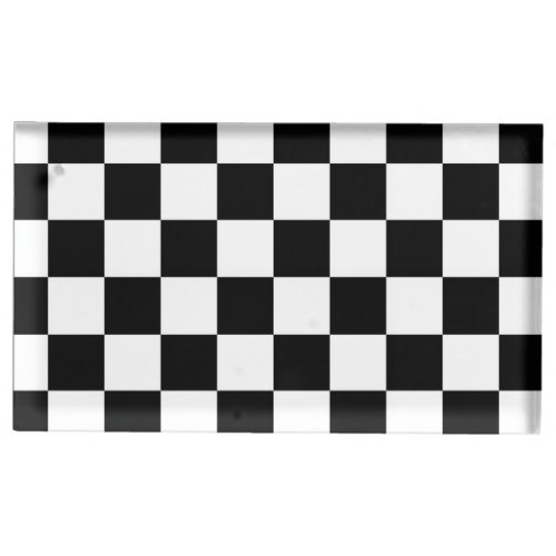 Retro BlackWhite Contrast Checkerboard Pattern Place Card Holder