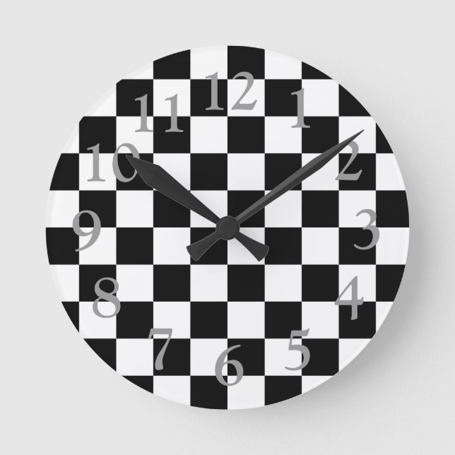 Retro Black/White Contrast Checkerboard Pattern Round Clock (Front)