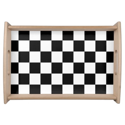 Retro BlackWhite Contrast Checkerboard Pattern Serving Tray