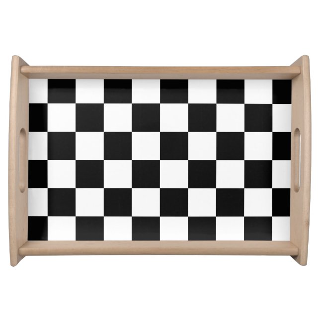Retro Black/White Contrast Checkerboard Pattern Serving Tray (Front)