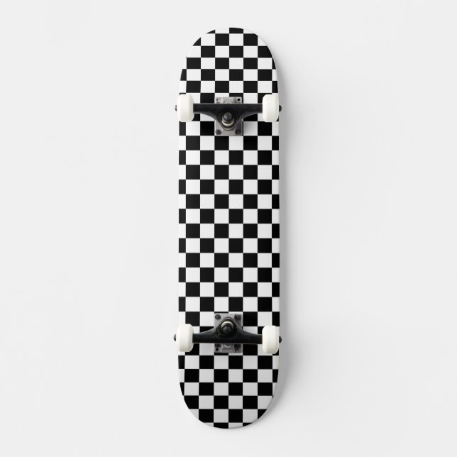 Retro Black/White Contrast Checkerboard Pattern Skateboard (Front)