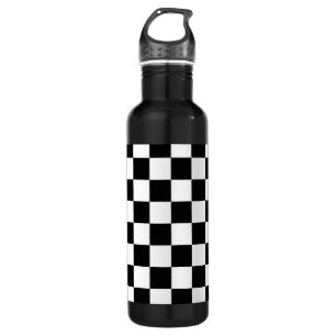 Retro Black/White Contrast Checkerboard Pattern Stainless Steel Water Bottle