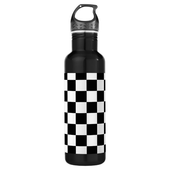 Retro Black/White Contrast Checkerboard Pattern Stainless Steel Water Bottle (Front)