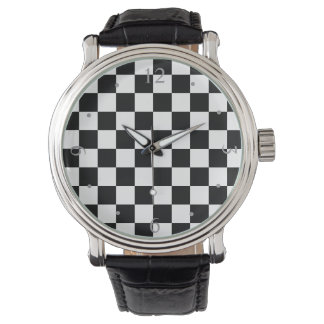 Retro Black/White Contrast Checkerboard Pattern Watch