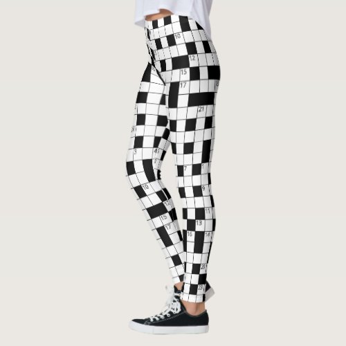 Retro Black White Crossword Puzzle Pattern Leggings