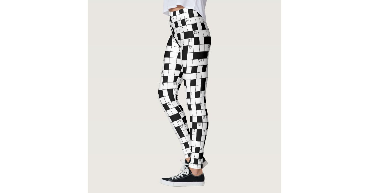 Retro Black White Crossword Puzzle Pattern Leggings Zazzle