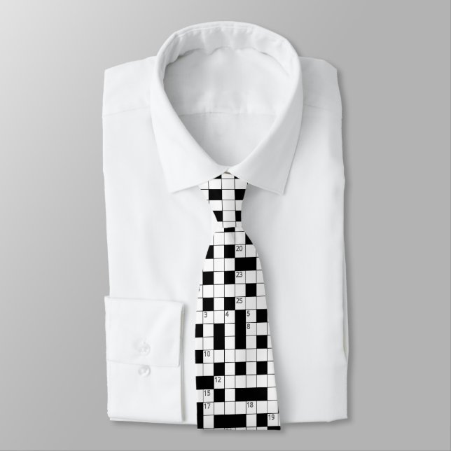 Retro Black White Crossword Puzzle Pattern Neck Tie (Tied)