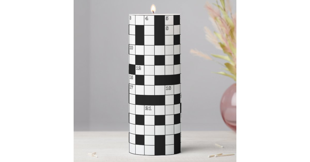 Retro Black White Crossword Puzzle Pattern Pillar Candle Zazzle