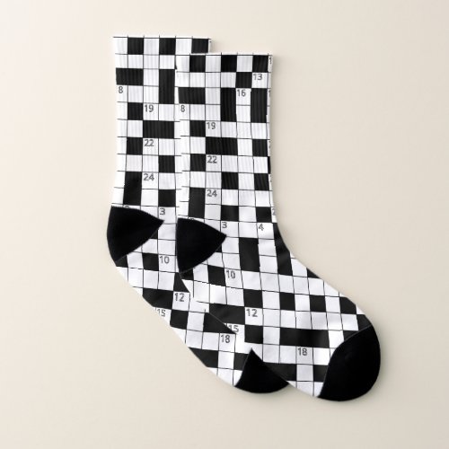 Retro Black White Crossword Puzzle Pattern Socks