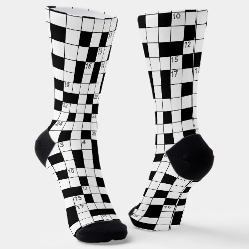 Retro Black White Crossword Puzzle Pattern Socks