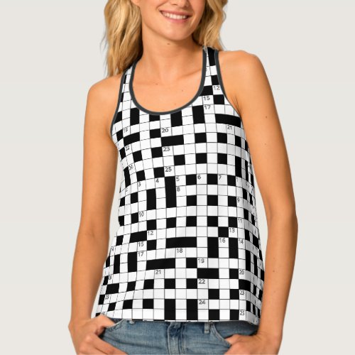 Retro Black White Crossword Puzzle Pattern Tank Top