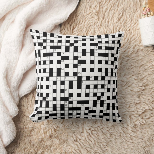 Retro Black White Crossword Puzzle Pattern Throw Pillow (Blanket)