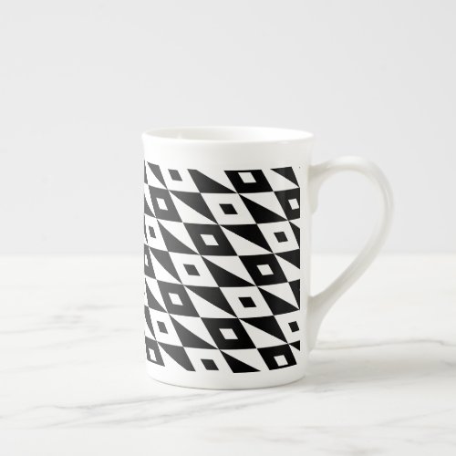 Retro Black White Diamond Shape Modern Pattern Bone China Mug